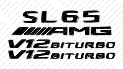 Set Gloss Black Emblem Badge Sticker for Mercedes-Benz SL65 V12 Biturbo AMG R230 - Image 1 of 4