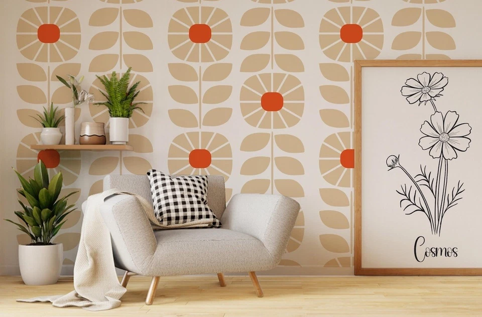 Mid Century Flowers Modern Sunday Wall Decal Vintage Modern Pero  Stick 80 X22 - Image 1 of 4