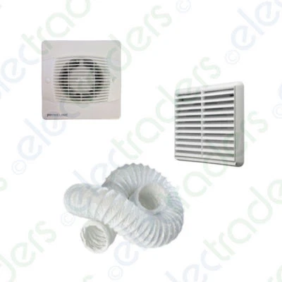 Primeline PEF4020 Timer Extractor Fan for 100mm/4" duct With Ducting & Grille - Image 1 of 3