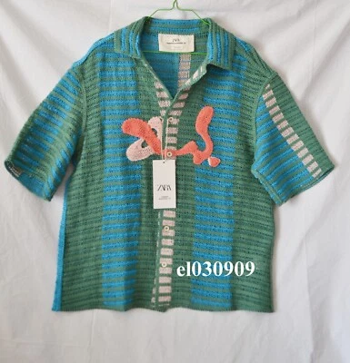 ZARA MAN NEW EMBROIDERED CROCHET SHIRT LIMITED EDITION BLUE SIZE L REF. 7200/446 - Image 1 of 3