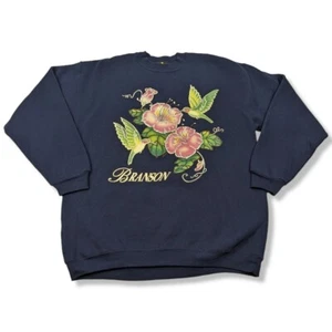 Felpa Branson vintage anni 90 glitter vernice sgonfia fiore uccellino taglia M rara - Foto 1 di 10