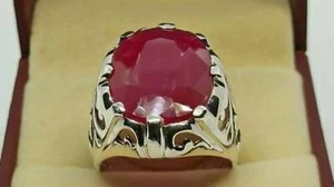 Solid 925 Sterling Silver Natural Ruby Corundum Gemstone Christmas Men's Ring - Picture 1 of 12