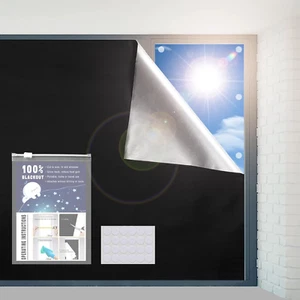 100% Blackout Curtains for Bedroom 39" X 57" Portable Blackout Shades Film No Dr - Picture 1 of 9