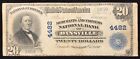 1902 $20 National Bank Note Plain B Ch 4482 Merchants Farmers Dansville Ny Ca708