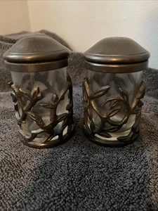 Heavy Metal and Glass Salt Pepper Shakers Design: Tree Leaves Branches - Cracked - Picture 1 of 8