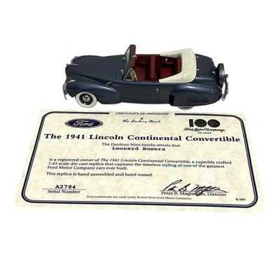 VTG 1941 Lincoln Continental Convertible 1/43 Danbury Mint Minichamps COA - Image 1 of 4