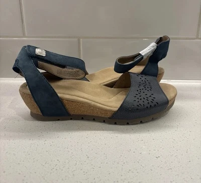 Correa de tobillo con cuñas de cuero Earth Origins - Kendra Krystal azul marroquí 9W nueva sin caja Foto 1 de 4