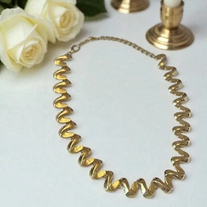 Vintage Modernist Wavy Gold Tone Metal Collar Necklace 20.5” - Picture 1 of 10