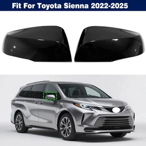 Pair Rearview Side Door Mirror Cover Cap For Toyota Sienna 2022-2025 Gloss Black - Picture 1 of 7