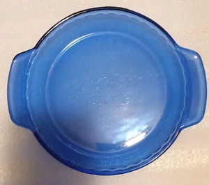 Anchor Hocking Ovenware Deep Pie Plate Fluted Cobalt Blue Glass 9" 1 Qt Handles - Bild 1 von 3