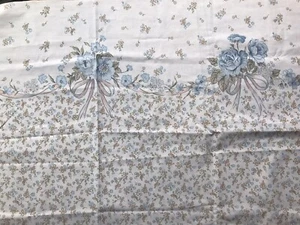 Vintage Floral Bows Blue Ribbon Crisp Cotton Fabric Material Remnant Flowers 80s - Picture 1 of 12