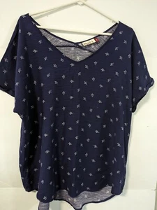 SO Juniors XL Navy Blue Cap Sleeve V-Neck Back Hi-Low Hem Pullover Blouse - Picture 1 of 5