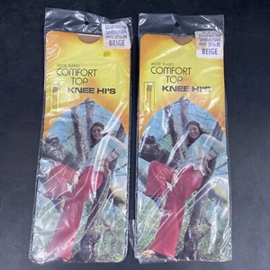 Vintage 70er Set breiter Band Komfort Top Kniehoch Beige Sandalfoot 8,5-11 Strumpfhosen - Bild 1 von 10