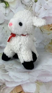 Plushland Lamb Sheep Stuffed Animal Plush White Black Pink Nose Red Bow 7 Inches - Picture 1 of 10