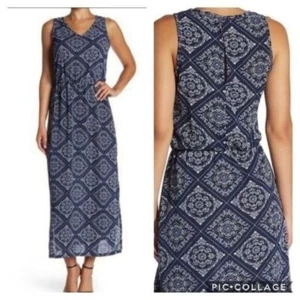 Como Vintage Blue Maxi Dress Sleeveless Floral Paisley print Stretch Size S - Picture 1 of 7