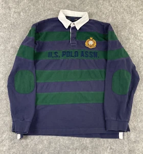 U.S. Polo Assn. Long Sleeve Rugby Polo Shirt Mens Large L Slim Fit Striped Y2K - Picture 1 of 9