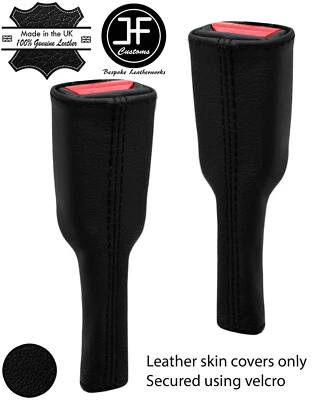 BLACK REAL LEATHER 2X SEAT BELT STALK TALL COVERS FITS NISSAN 350Z 2003-2009 - Image 1 of 4