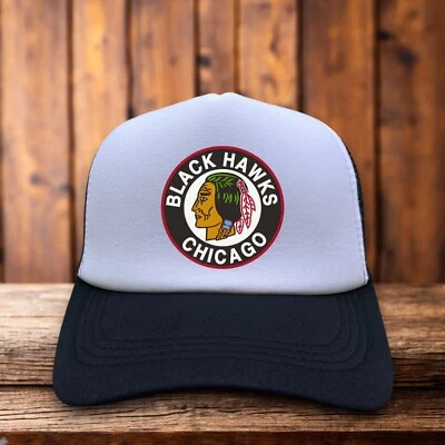 Chicago Black Hawks Mens Trucker Hat Black Snapback Hockey Retro Baseball Cap - Image 1 of 4