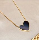 18K Gold Plated Stainless Steel Heart Necklace Black Charm Rope