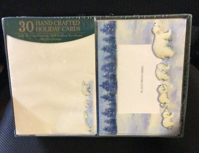 30 Elegant Handcrafted Photo Holiday Cards w/ Matching Envelopes Polar Bears NEW - Image 1 of 4
