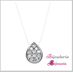 Collana Filo Nylon Goccia Acqua Zirconio Argento Massiccio 925/000 Gioielli Da - Foto 1 di 2