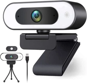 Webcam 1080P with 3-Level Brightness Ring Light, Microphone & Tripod for Laptop - Picture 1 of 6