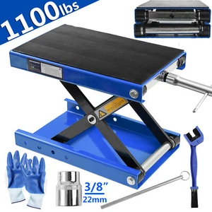 1100lbs Motorcycle Scissor Jack Safety Pin Lift Stand Wide Deck Hoist ATV Bike A - Picture 1 of 16