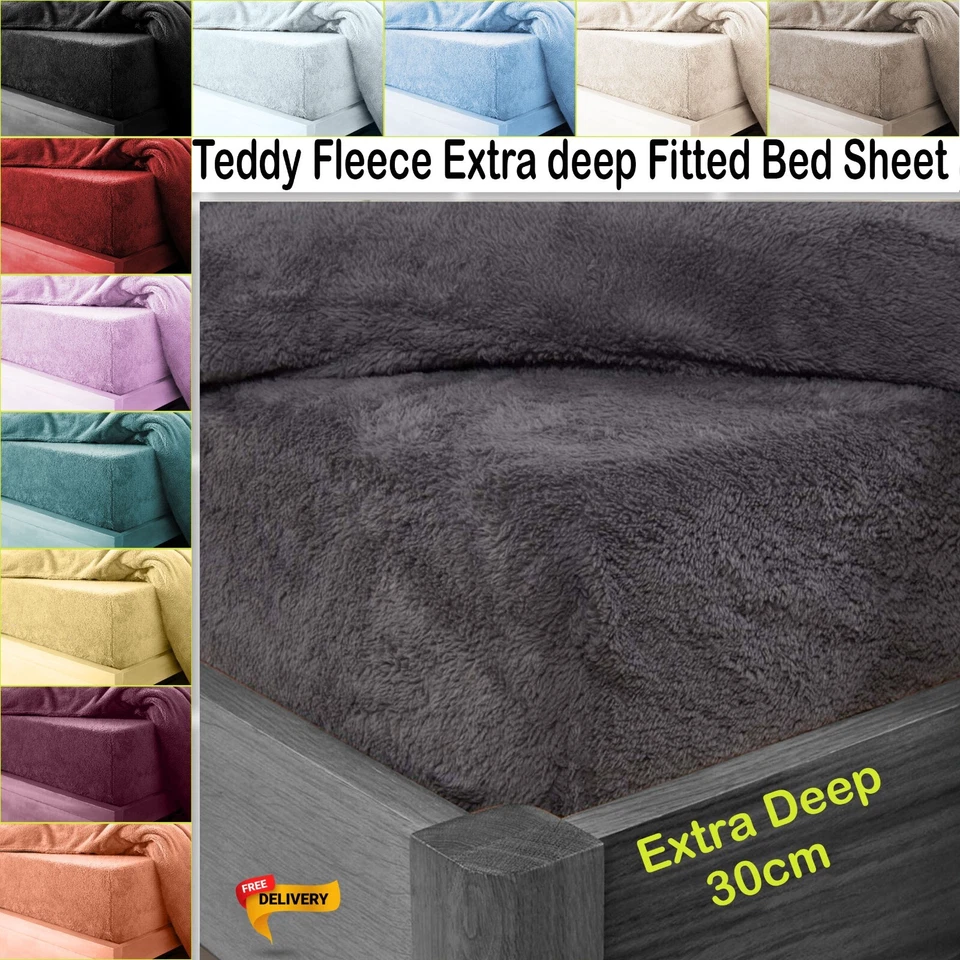 Warm Teddy bear Fleece Extra deep Fitted Bed Sheet Cozy Soft Fitted Sheets - Image 1 of 1