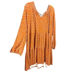 WONDERLY | Plus Size Long Sleeve Knit Smocked Neck Tiered Size 2X Rust Orange - Picture 1 of 16