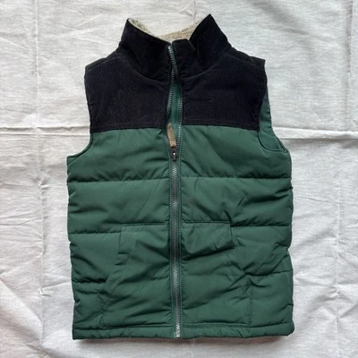 Carters Kid Green Black Corduroy Shoulder Yoke Zip Puffer Vest Youth Size 8 - Image 1 of 4