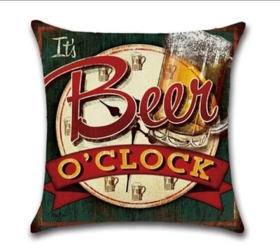 Наволочка Beer O'Clock 17 x 17 хлопок лен дизайн декор США ГРУЗООТПРАВИТЕЛЬ - Изображение 1 из 4