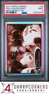 2012 TOPPS CHROME SEPIA REFRACTOR #35 PAUL GOLDSCHMIDT #/75 POP 2 PSA 9 - Image 1 of 3