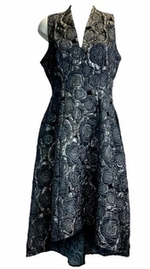 Closet London Silver/Black Party/Cocktail Dress Rose Pattern Size 16. - Picture 1 of 13