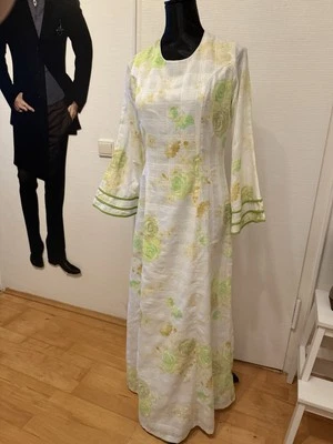 70er Jahre Vintage Kleid Maxikleid Anne Bruse Of Sweden Weiß Geblümt Gr. 36/38 - Bild 1 von 4