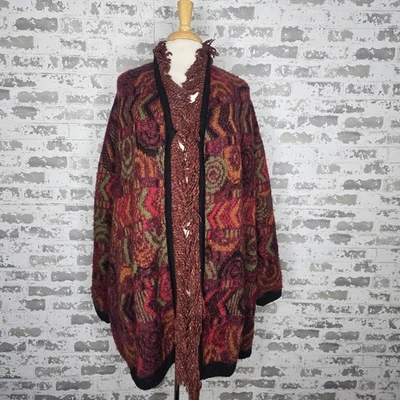 Cárdigan Suéter Vintage Tony Lambert Abierto Manga Larga Boho Hippie Flecos Talla L Foto 1 de 4
