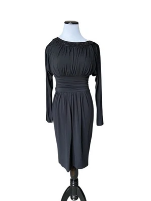 Vestido de Noche Maggie London Con Cuentas Talla 8 Negro Espalda Abierta Vacaciones Cóctel Fiesta Foto 1 de 4