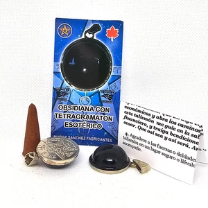 OBSIDIANA NEGRA Obsidian Tetragrammaton PENDIENTE PENTAGRAMA PROTECCION 1PC - Picture 1 of 3