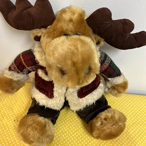 Dan Dee Collectors Choice 15”Moose Plush Toy Christmas Plaid Sweater Corduroy - Picture 1 of 12