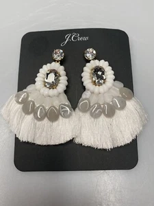 J Crew Crystal Stone & Fringe White Statement Earrings MSRP $65 MPN AP450 - Picture 1 of 2
