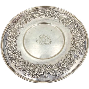 S Kirk and Son Floral Repousse Sterling Silver 10 inch Serving Dish Plate 727 - Picture 1 of 5