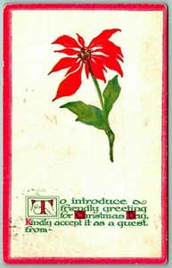 Poinsettia Blossom Arts and Crafts Christmas Day Red Border 1913 DB Postcard I7 - Picture 1 of 2