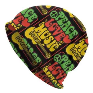 Rasta Peace Love Rockmusik Skullies Beanies Unisex Mütze warm Dual-Use Haube Mütze - Bild 1 von 5