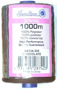 Hemline 100% Polyester Sewing & Overlocking Thread 1000m Spool, CHOCOLATE - Imagen 1 de 1