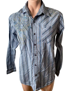 Rock Revolution Cross Striped Blue Long Sleeve Button Front Shirt Mens M Medium - Picture 1 of 7