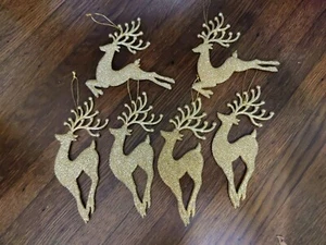 6 Kurt Adler Reindeer Ornaments -Christmas -Sparkly -Champagne Gold -Vintage - Picture 1 of 6