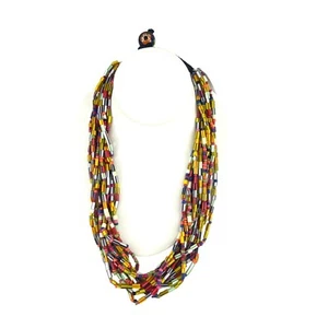 Natasha Multistrand Beaded Necklace With Colorful Glass Beads Black Closure Boho - Picture 1 of 7