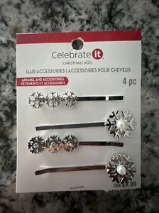 4Pcs Snowflake Hair Clips Christmas Snow Bobby Pins Alloy Shiny Hair Pins - Picture 1 of 1