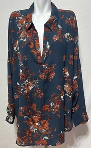 NWT NYDJ Women 3X Belleview Becky Blouse Charcoal Grey Floral Top Blouse New - Picture 1 of 7