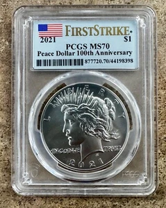 2021 Peace Silver Dollar 100th Anniversary FIRST STRIKE PCGS MS70 - Picture 1 of 3