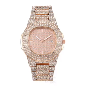 Luxury Rose Gold Tone Iced Diamond CZ Analog Watch – Bold & Stylish Timepiece - Picture 1 of 4